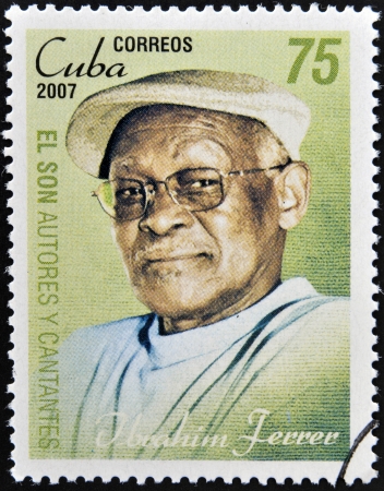 CUBA - CIRCA 2007  A stamp printed in cuba dedicated to authors and singers of Cuban son, shows Ibrahim Ferrer, circa 2007のeditorial素材