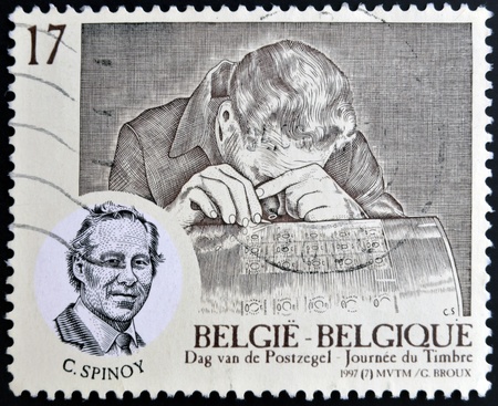 BELGIUM - CIRCA 1997  A stamp printed in Belgium shows Spinoy Constantin  1924-93  - graver, circa 1997  のeditorial素材