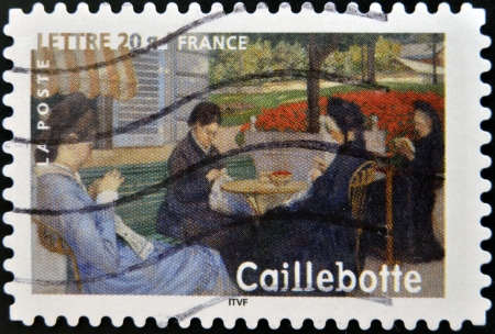 FRANCE - CIRCA 2006  A stamp printed in France shows Portrait in the country by Gustave Caillebotte, circa 2006 のeditorial素材