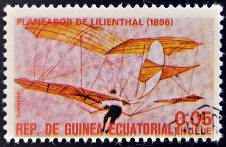 EQUATORIAL GUINEA - CIRCA 1974  A stamp printed in Guinea dedicated to history of aviation shows Otto Lilienthalのeditorial素材