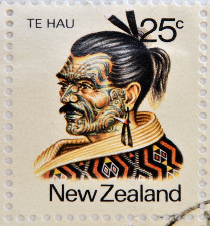 NEW ZEALAND - CIRCA 1980: A stamp printed in New Zealand shows Maori Leader Te Hau-Takiri Wharepapa, circa 1980 のeditorial素材