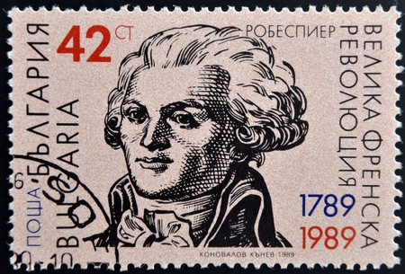 BULGARIA - CIRCA 1989: stamp printed in Bulgaria dedicated to Maximilien Robespierre, French lawyer and politician, circa 1989. のeditorial素材