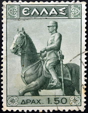GREECE - CIRCA 1938: A stamp printed in Greece shows King Constantine I of Greece, circa 1938 のeditorial素材