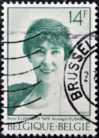 BELGIUM - CIRCA 1976  A stamp printed in Belgium shows Elisabeth of Bavaria, Queen of Belgium, circa 1976 のeditorial素材