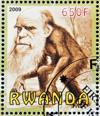 RWANDA - CIRCA 2009:  stamp printed in Rwanda dedicated to Charles Darwin, circa 2009 のeditorial素材