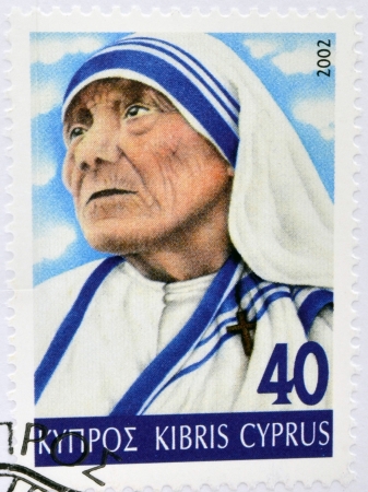 CYPRUS - CIRCA 2002: A stamp printed in Cyprus shows Mother Teresa of Calcutta, circa 2002 のeditorial素材