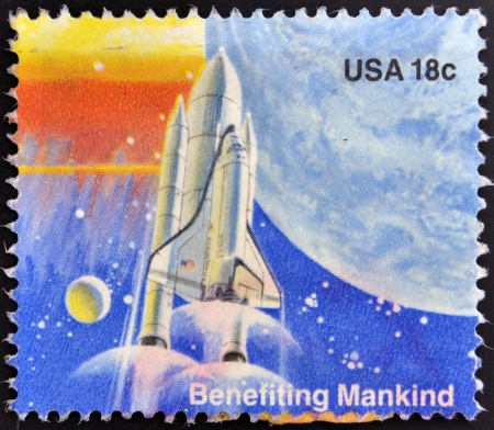 UNITED STATES OF AMERICA - CIRCA 1981  A stamp printed in the USA shows Benefiting Mankind, circa 1981 のeditorial素材