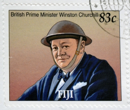 FIJI - CIRCA 2005  A stamp printed in Fiji shows British Prime Minister Winston Churchill, circa 2005のeditorial素材