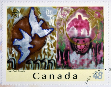 CANADA - CIRCA 2003: A stamp printed in Canada shows an abstract work of Jean Paul Riopelle, circa 2003 のeditorial素材