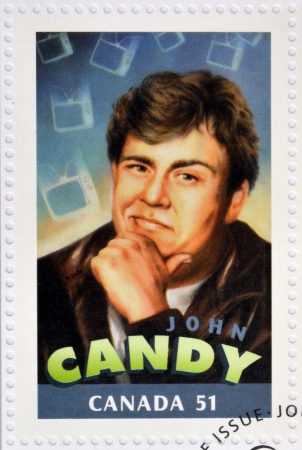 CANADA - CIRCA 2006: A stamp printed in Canada dedicated to  Canadian actors who have succeeded in Hollywood shows John Candy, circa 2006 のeditorial素材