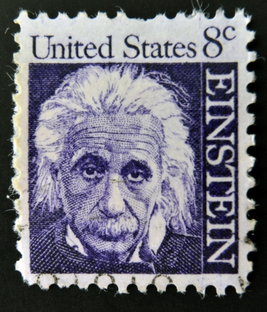 UNITED STATES OF AMERICA - CIRCA 1965: a stamp printed in USA shows Albert Einstein, theoretical physicist who developed the theory of general relativity, circa 1965 のeditorial素材