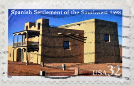 UNITED STATES OF AMERICA - CIRCA 1998: Stamp printed in USA shows Spanish Settlement of the Southwest 1598, circa 1998のeditorial素材