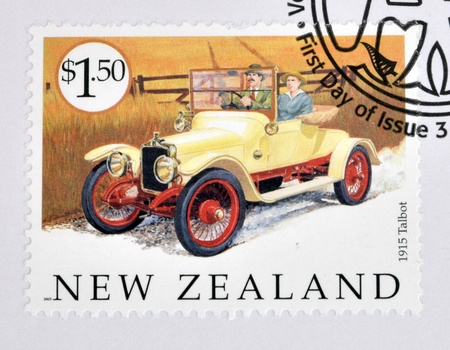 NEW ZEALAND - CIRCA 2003: A stamp printed in New Zealand dedicated to old cars, shows 1915 Talbot, circa 2003 のeditorial素材