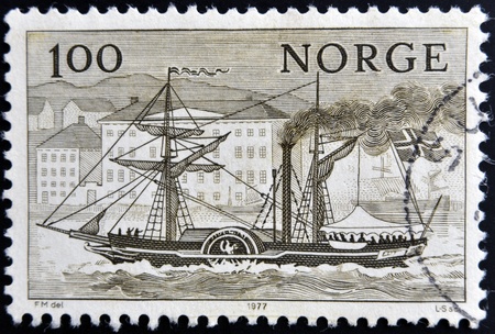 NORWAY - CIRCA 1977: a stamp printed in Norway shows Norwegian Ships, circa 1977 のeditorial素材