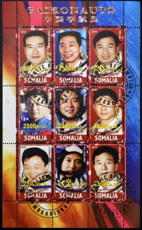 SOMALIA - CIRCA 2010: stamps printed in somalia dedicated to taikonaut, circa 2010  のeditorial素材