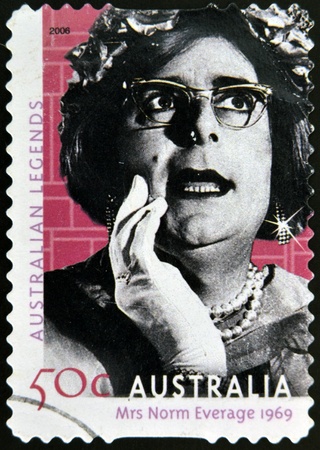 AUSTRALIA - CIRCA 2004: A stamp printed in australia shows Dame Edna Everage 1969, circa 2004 のeditorial素材