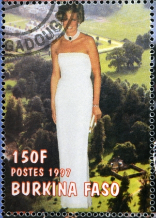 BURKINA FASO - CIRCA 1997: A stamp printed in Burkina Faso shows Diana of Wales, circa 1997 のeditorial素材