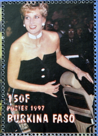 BURKINA FASO - CIRCA 1997: A stamp printed in Burkina Faso shows Diana of Wales, circa 1997 のeditorial素材