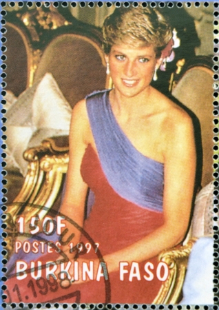 BURKINA FASO - CIRCA 1997: A stamp printed in Burkina Faso shows Diana of Wales, circa 1997 のeditorial素材