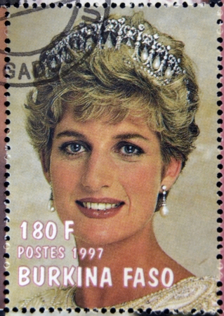 BURKINA FASO - CIRCA 1997: A stamp printed in Burkina Faso shows Diana of Wales, circa 1997 のeditorial素材
