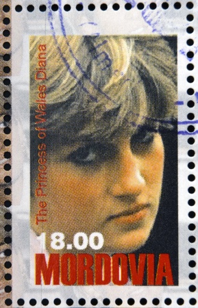 MORDOVIA - CIRCA 1998: stamp printed in Mordovia shows the princess of Wales, Diana, circa 1998 のeditorial素材