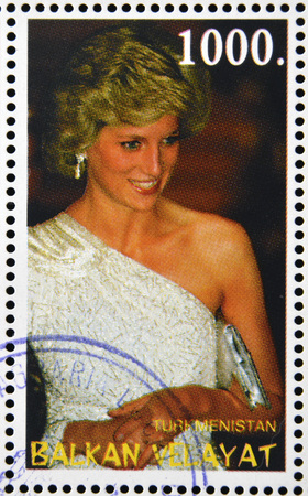 TURKMENISTAN - CIRCA 1997: stamp printed in Turkmenistan shows Diana Princess of Wales, Lady Di, circa 1997 のeditorial素材