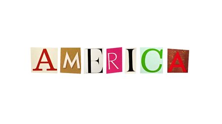 America word formed with magazine letters on a white backgroundの写真素材