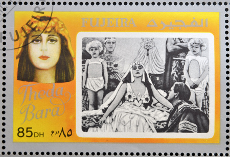 FUJEIRA - CIRCA 1972 : stamp printed in Fujeira shows actress Theda Bara, circa 1972 のeditorial素材