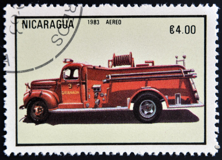 NICARAGUA - CIRCA 1983: a stamp printed in Nicaragua shows Fire Engine, circa 1983 