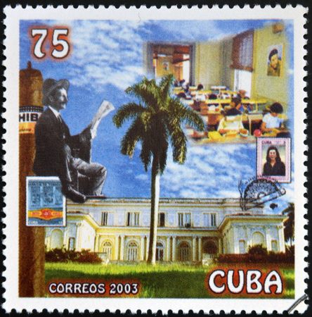 CUBA - CIRCA 2003: A stamp printed in Cuba dedicated to the Cuban cigar industry, circa 2003のeditorial素材