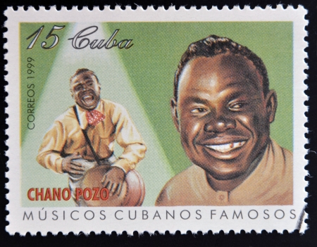 CUBA - CIRCA 1999: A stamp printed in cuba dedicated to  famous Cuban musicians, shows Chano Pozo, circa 1999のeditorial素材