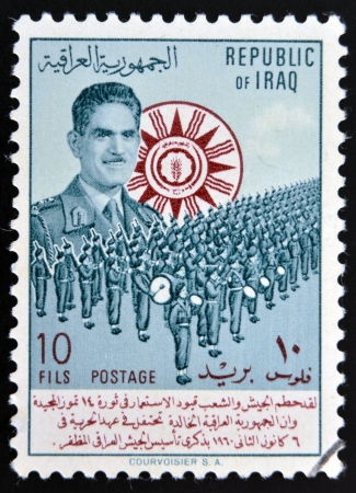 IRAQ - CIRCA 1949: A stamp printed in Iraq shows image of a marching band, circa 1949 のeditorial素材