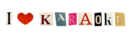 I Love karaoke formed with magazine letters on a white backgroundの写真素材