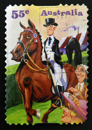 AUSTRALIA - CIRCA 2010: A stamp printed in Australia shows a dressage, circa 2010のeditorial素材