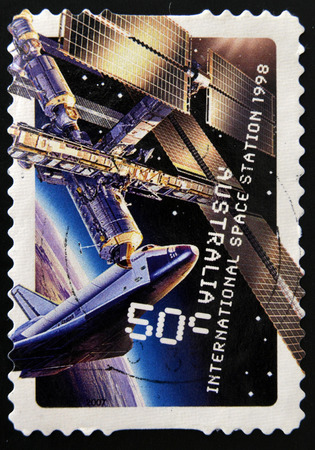 AUSTRALIA - CIRCA 2007: A stamp printed in Australia sshows international space station 1998, circa 2007のeditorial素材