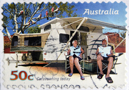 AUSTRALIA - CIRCA 2007: A stamp printed in australia shows Family enjoying a caravan, caravanning today, circa 2007 のeditorial素材
