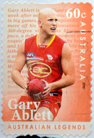 AUSTRALIA - CIRCA 2012: A stamp printed in Australia shows Gary Ablett, australian legends, circa 2012のeditorial素材