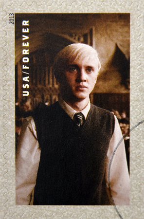 UNITED STATES OF AMERICA - CIRCA 2013: A stamp printed in USA dedicated to Harry Potter shows Draco...