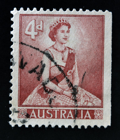 AUSTRALIA - CIRCA 1959: stamp printed in Australia shows Queen Elizabeth II, circa 1959のeditorial素材