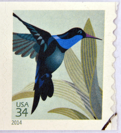 UNITED STATES OF AMERICA - CIRCA 2014: A stamp printed in USA shows Hummingbird, circa 2014の写真素材