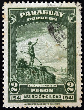PARAGUAY - CIRCA 1941  A stamp printed in Paraguay shows Indian Francisco, circa 1941 のeditorial素材
