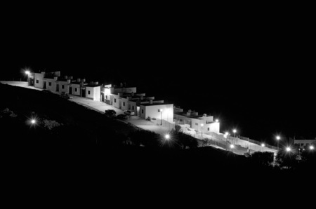 residential area at night in the Alpujarra, Andalusiaの写真素材