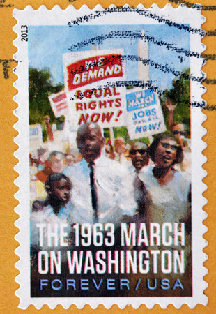 UNITED STATES OF AMERICA - CIRCA 2013: A stamp printed in USA shows the 1963 march on Washington, circa 2013の写真素材