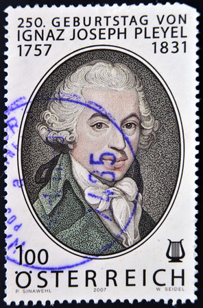 AUSTRIA - CIRCA 2007: A stamp printed in Austria shows Ignaz Joseph Pleyel, circa 2007のeditorial素材