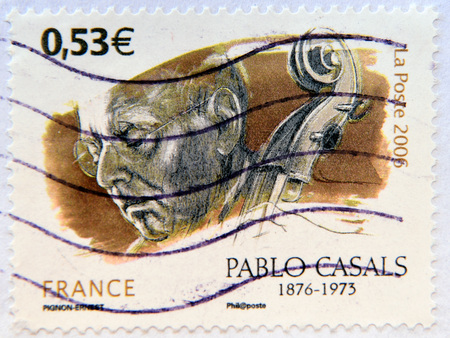FRANCE - CIRCA 2006: A stamp printed in France shows Pablo Casals, circa 2006のeditorial素材