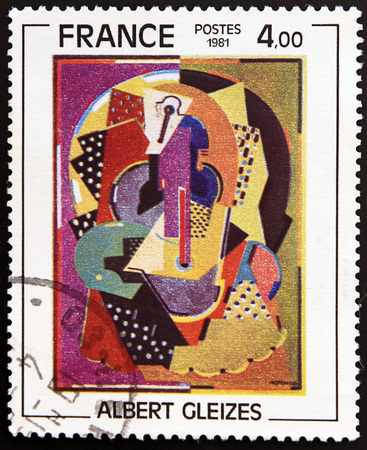 FRANCE - CIRCA 1981: A stamp printed in France shows 
Â«Composition 1920-23Â» by Albert Gleizes, circa 1981のeditorial素材