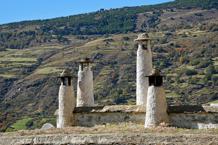 Chimneys in Capileira, Las Alpujarras, Granada province, Andalusia, Spainの写真素材