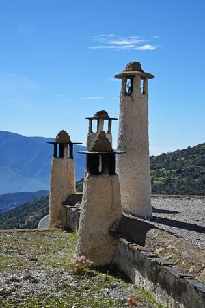 Chimneys in Capileira, Las Alpujarras, Granada province, Andalusia, Spainの写真素材