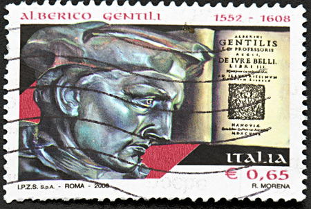 ROMA, ITALY - JANUARY 15, 2016: A stamp printed in Roma shows Alberico Gentili, 2008のeditorial素材