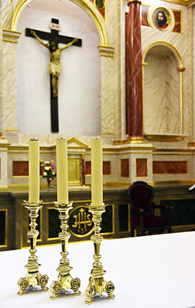 gilded chandeliers in churchのeditorial素材